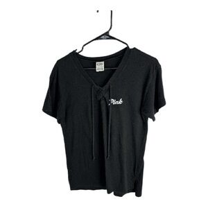 PINK Victoria's Secret Women’s Black Tie-Front Short Sleeve Tee Size XS